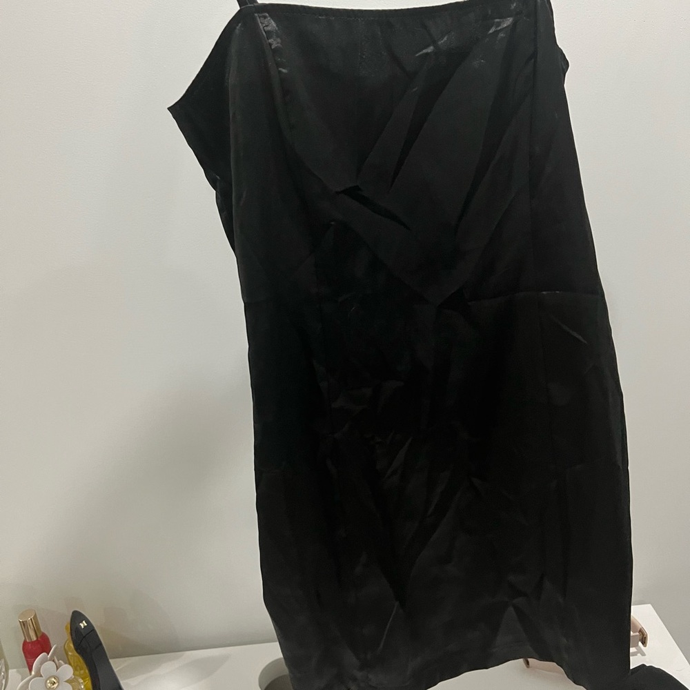 Black satin mini dress